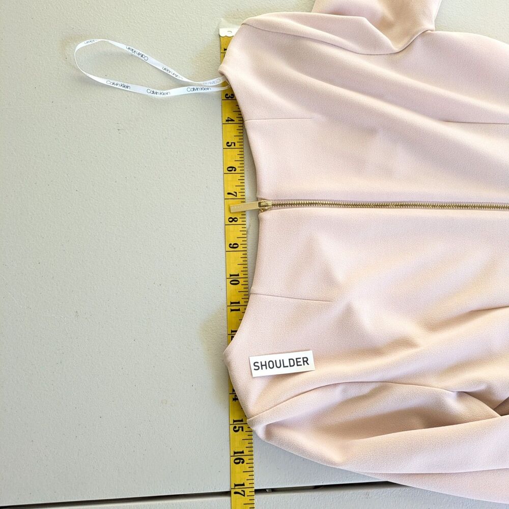 Calvin Klein Blush Pink Chiffon Bell Sleeve Sheath Dress Size 6 Button Detail - Picture 13 of 15